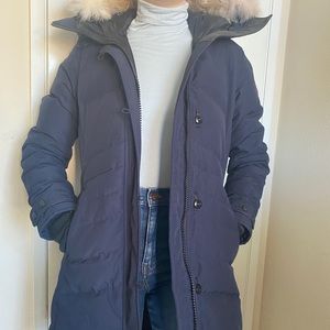 Canada Goose Navy Blue Parka with Fur Trim